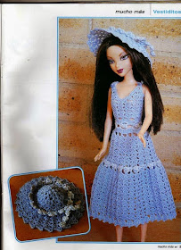 Roupinha de Crochê Para Barbie Com Gráfico Vestido e Chapéu para Barbie