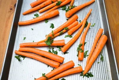 Scottish Baby Carrot & Chive Tart - step one -roasting carrots