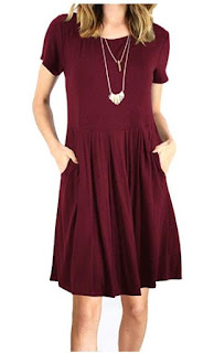 Fanfly Women Short/Long Sleeve Loose Casual Pleated Swing Dress with Pockets