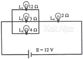 Empat buah lampu disusun seri dan paralel, soal rangkaian listrik IPA SMP UN 2017 no. 20