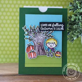 Sunny Studio Stamps: Sliding Window Dies Fall Kiddos Happy Harvest Interactive Card by Eloise Blue