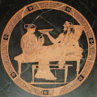 Perséphone chez Hadès, médaillon d'une kylix attique, v. -440--430, British Museum. 