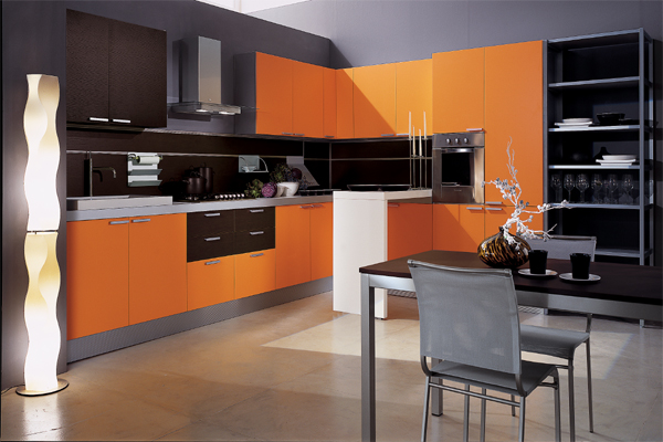 modern house: luxury orange interior design kitchen