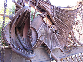Wrought iron dragon at the gate of Güell Pavilions