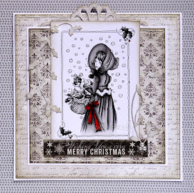 Monochrome vintage style card using LOTV Regency Christmas girl