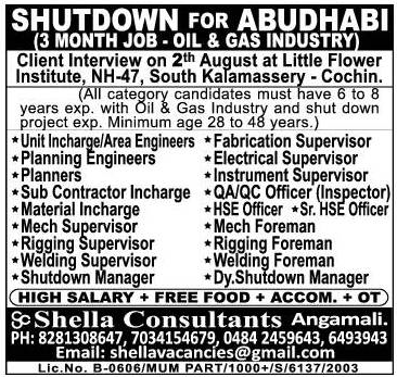 Shutdown job vacancies for Abu Dhabi