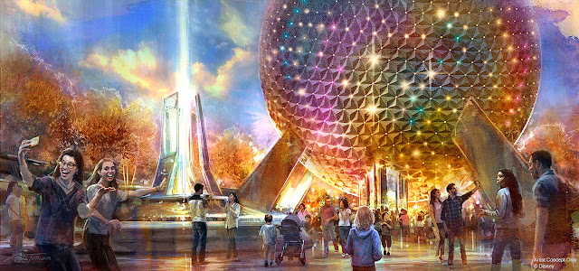 Epcot Entrance Fountain Glass Pillars Concept Art Disney World