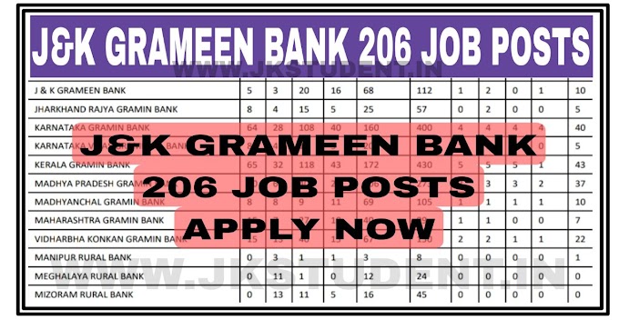 J&K Grameen Bank Jobs Recruitment Total 206 Job Posts