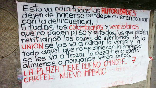 Cártel Nuevo Imperio deja narcomantas en el Estado de México