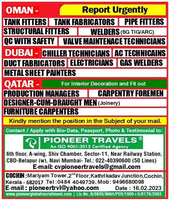 Job Openings for various locations