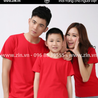 Hình ảnh áo phông cổ tròn gia đình màu đỏ