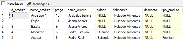 Update sql Multiplas Colunas