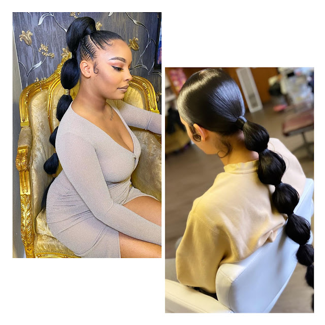 Bubble ponytail style for black hair