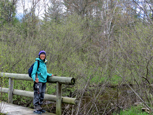 hiker on a bridge