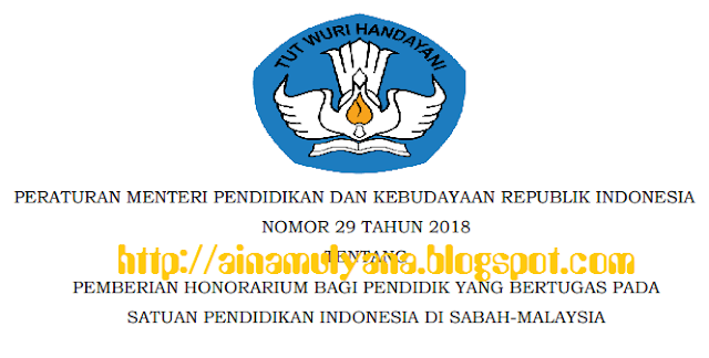  Tentang Pemberian Honorarium Bagi Pendidik Yang Bertugas Pada Satuan Pendidikan Indonesia PERMENDIKBUD NOMOR 29 TAHUN 2018 TENTANG PEMBERIAN HONORARIUM BAGI PENDIDIK YANG BERTUGAS PADA SATUAN PENDIDIKAN INDONESIA DI SABAH-MALAYSIA