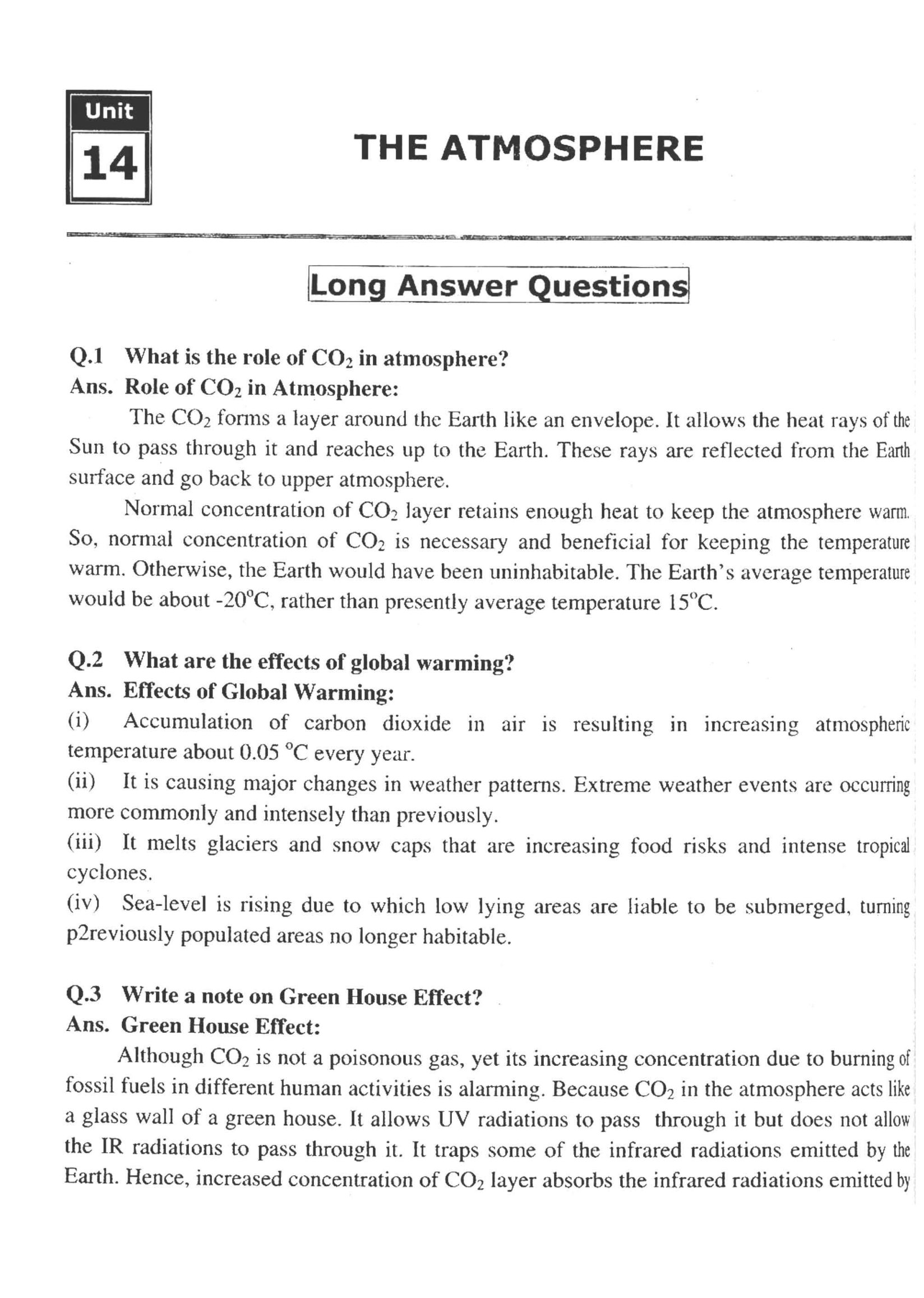 Chapter 6 Class 10 Chemistry Notes   Chapter Name:  The Atmosphere {Long Question Answers}