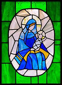 madonna and child stained glass window by Marion Grisa