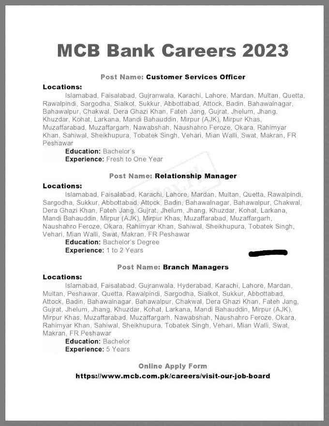 Latest MCB Bank Jobs 2023 || Online Applications