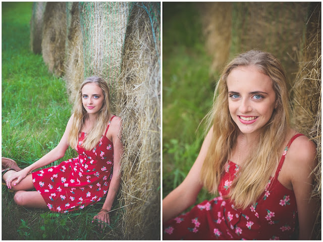 senior photos with hay bales