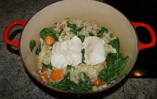 Cod and vegetables in casserole 