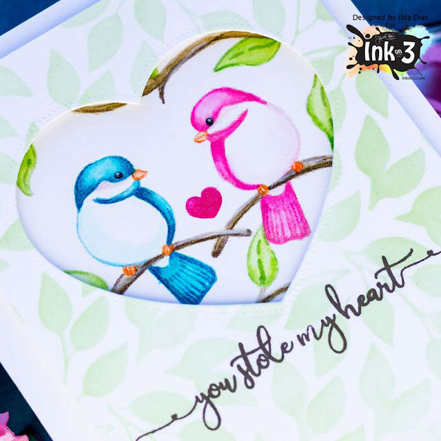 Fadeout Ink,Little Birdie Stamp Set,mirror stamping,Lovebirds,Ink On 3,Valentine's Day,Card,