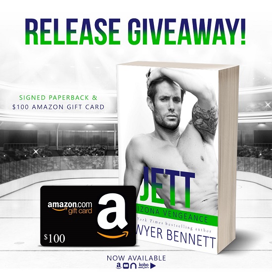 Release Giveaway! Signed Paperback & $100 Amazon gift card. Jett by Sawyer Bennett. Now available.