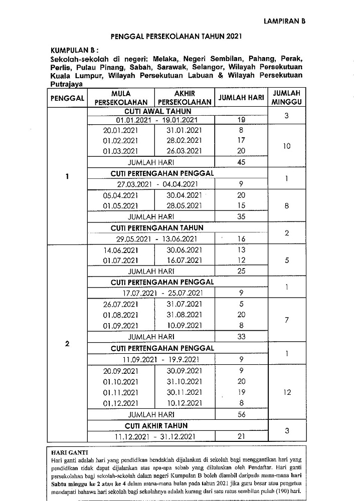 takwim cuti sekolah 2021