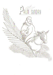 Jesus on donkey coloring page with palms and Palm Sunday line art drawing image free Christian images and bible verse wallpapers