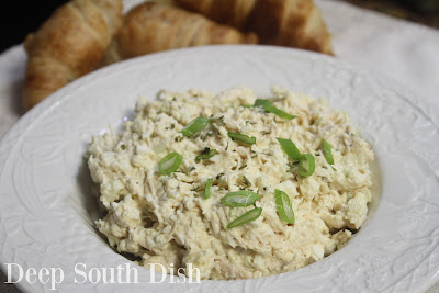 A simple chicken salad made with shredded chicken, boiled egg and celery with a mix of flavorful seasonings.