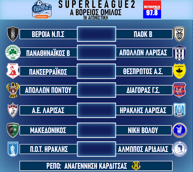 SUPERLEAGUE 2: Το πρόγραμμα της 1ης αγωνιστικής στους 2 ομίλους