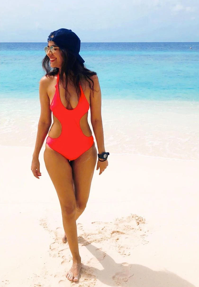 Shreya Dhanwanthary red swimsuit sexy body