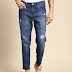 NILE Men Blue Carrot Regular Fit Mid-Rise Mildly Distressed Stretchable Jeans