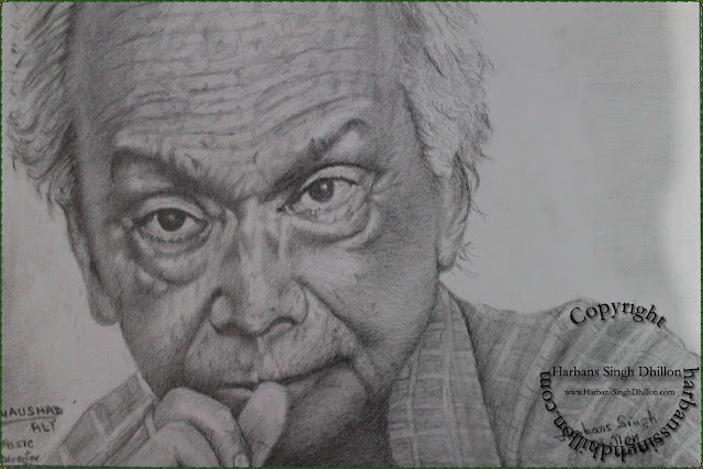 Pencil portrait of music director Naushad Ali