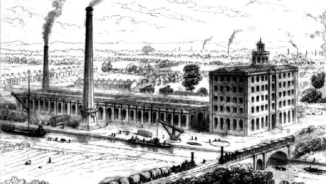 Foto antiga de fábricas em funcionamento