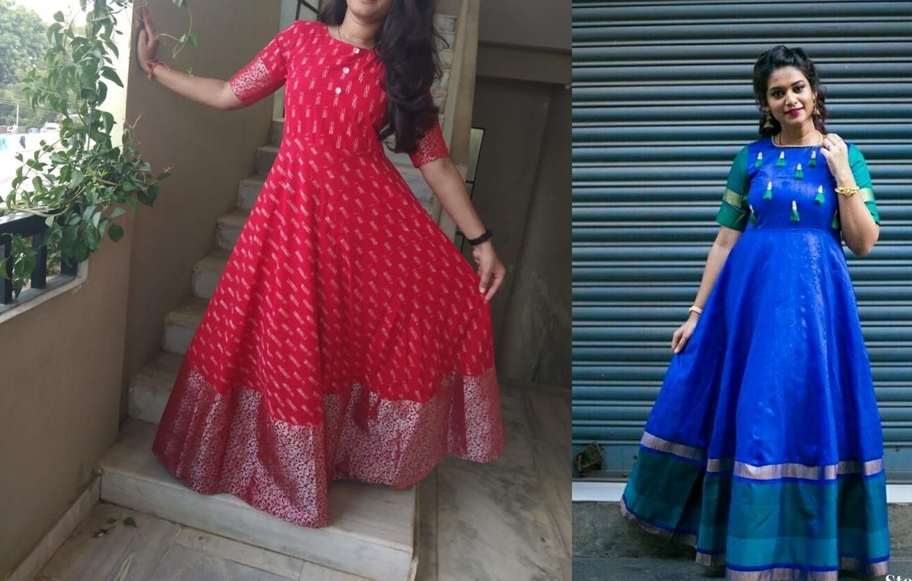 Justwear - Abstract print Long gown made from a silk saree. Justwear  9820684600 | Facebook