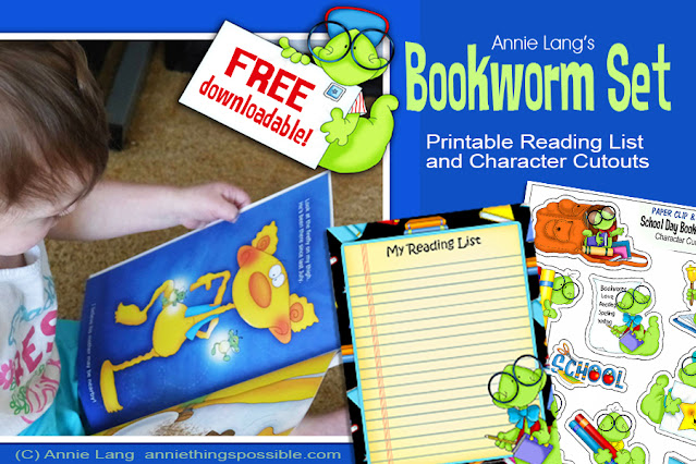 Annie Lang's FREE downloadable Bookworm papercraft project set because Annie Things Possible when you DIY