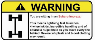 Subaru Impreza Drive funny warning decal, sticker 