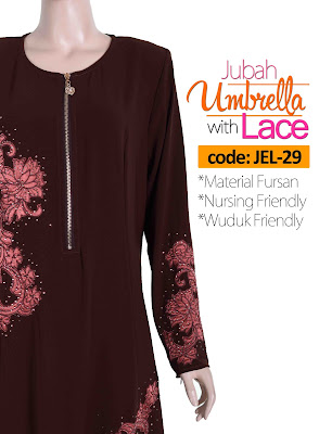 Jubah Umbrella Lace JEL-29 Brown Depan 9