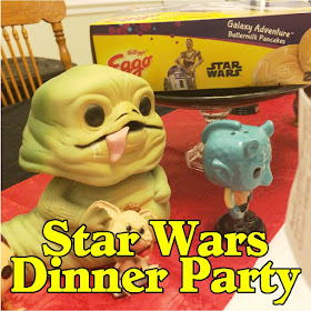 Enjoy a delicious dinner before going to see the new Star Wars movie while enjoying a fun Star Wars dinner party with your family and friends.  With these great party food ideas, party decorations, and awesome Light saber candlesticks, you will be on the winning side no matter what happens on screen. #starwars #familydinner #starwarsdinner #starwarsparty #tablescape #diypartymomblog