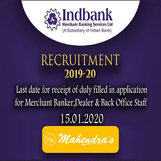 Indbank: Recruitment of Merchant Banker,Dealer & Back Office Staff