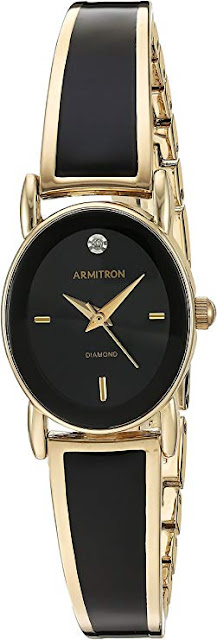 Armitron Women's 75/5423BKGP Diamond-Accented Dial Gold-Tone and Black Bangle Watch