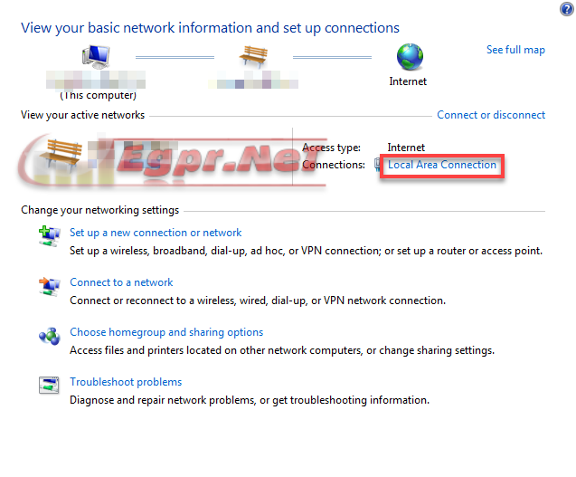 ايضا قم باختيار Local Area Connection.