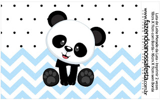 Osito Panda en Zigzag Celeste y Lunares Negros: Etiquetas para Candy Bar para Imprimir Gratis.