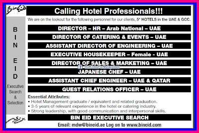 Jobs For UAE & GCC For A 5 Star Hotel 