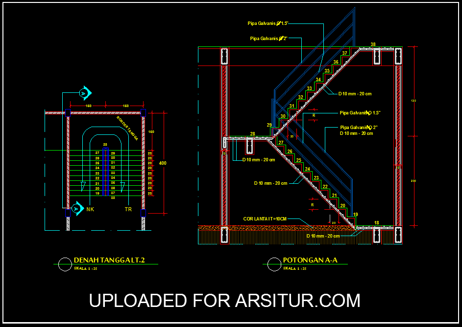 Detail Tangga Bentuk U Contoh Gambar AutoCad 