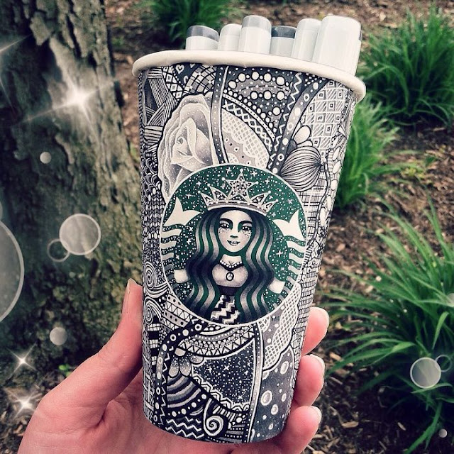 Recycled art made from starbucks cup
