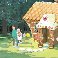 Hansel and Gretel arrive at the gingerbread house