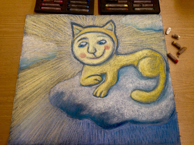 #AideLL #Aide #Leit-Lepmets #yellowcat #cat #sunshinecat #cloud #illustration #art