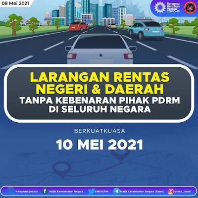 Aktiviti Rentas Negeri Dan Daerah Dilarang Seluruh Negara Bermula Isnin Ini, 10 Mei 2021