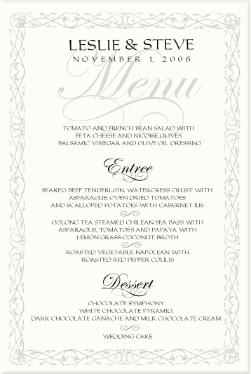 Wedding menu cards